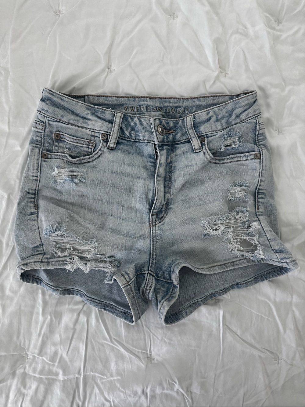 American Eagle Outfitters Light Wash Distressed Denim Shorts